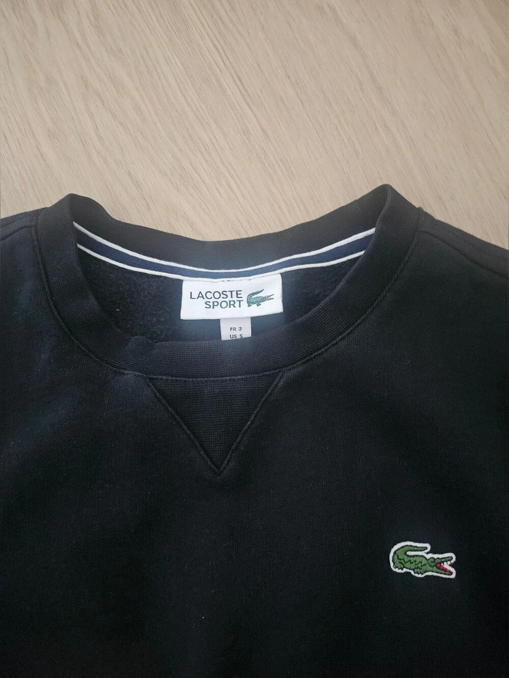 Lacoste Black Crewneck Sweatshirt with Green Crocodile Logo - Picture 3 of 4